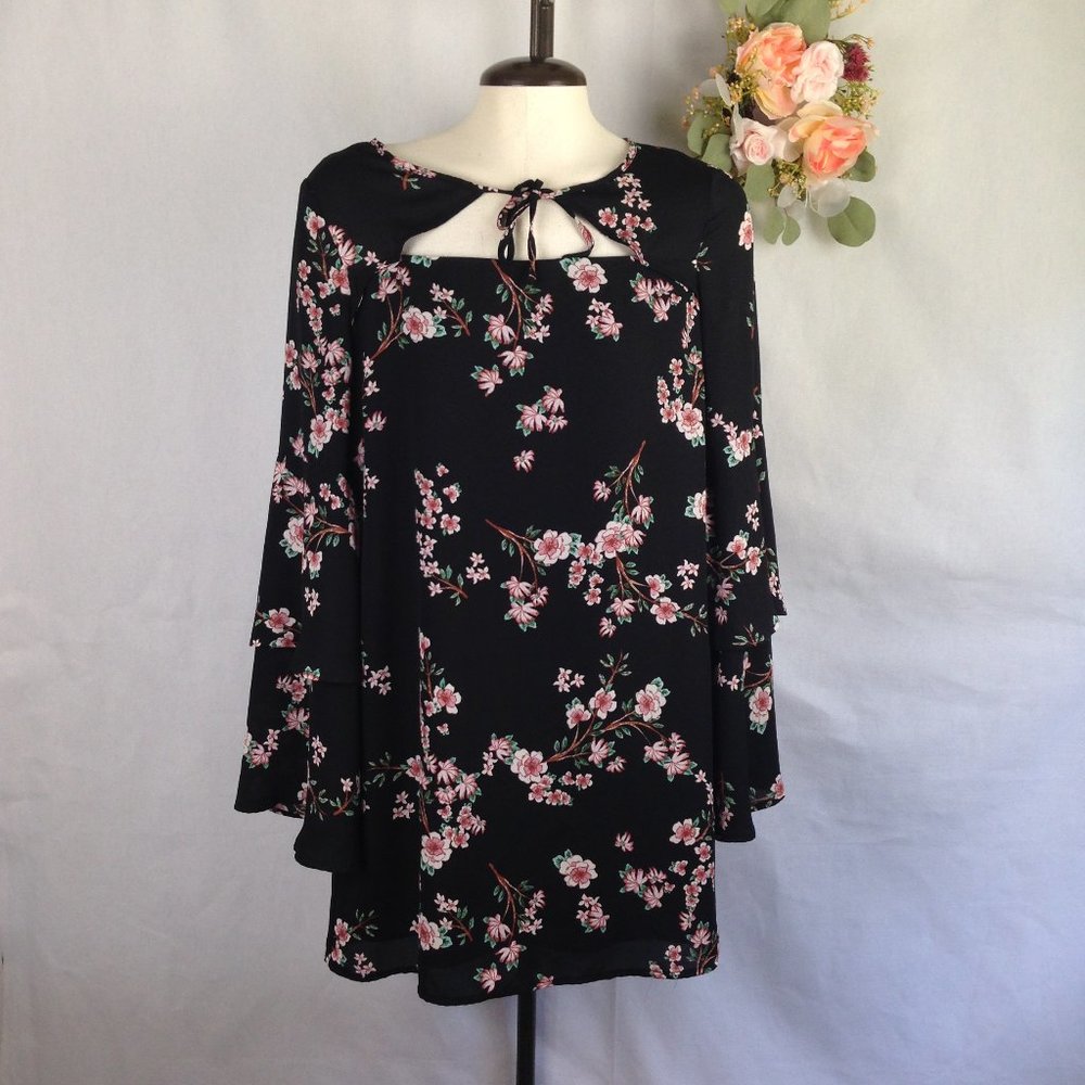 Jack by BB Dakota Black Floral Dress Long Sleeve